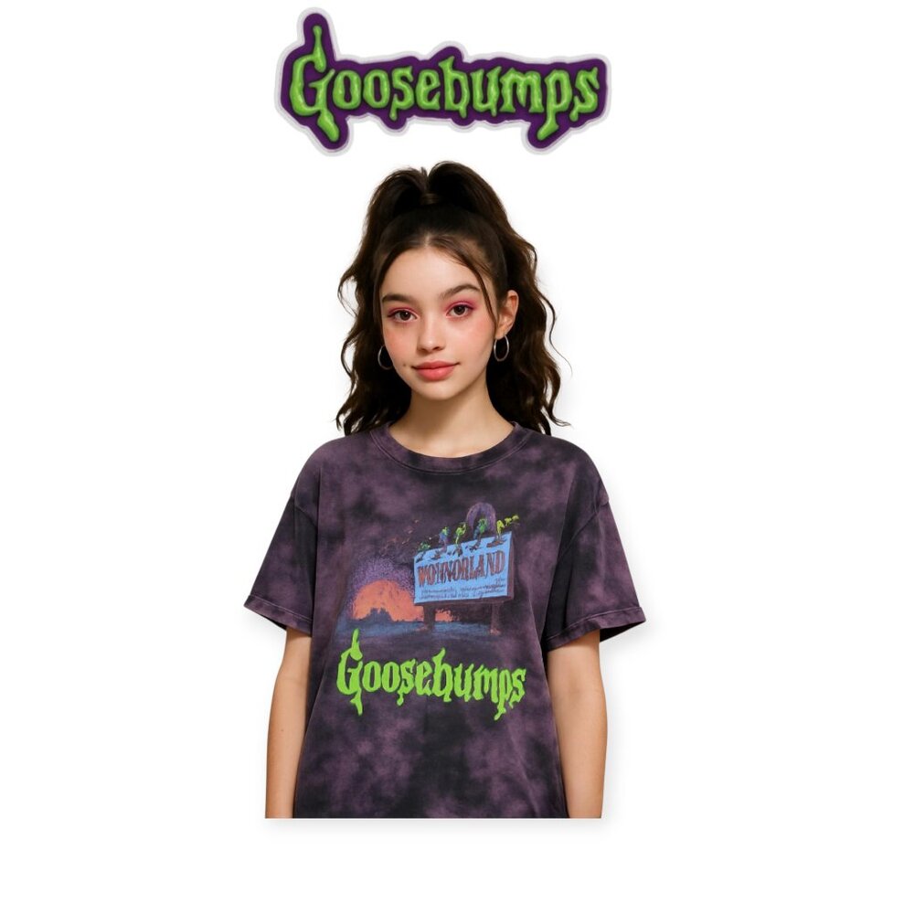 Goosebumps Y2K Tie Dye Graphic T Shirt Purple Black Horror Nostalgia Small